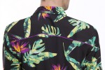 Baïsap - Chemise homme manches longues imprimé végétal - Oiseau De Paradis - Chemise noire à motif coloré oiseau de paradis - #2356