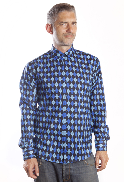 Baïsap - Chemise homme en Jacquard Bleu - Chemise à carreaux vintage manche longue