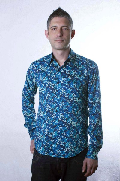 Baïsap - Chemise bleu homme - Étoiles - Chemise italienne en viscose imprimée