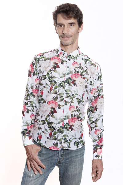 Baïsap - Chemise à Fleurs Blanches manches longues pour homme - Chemise à motifs roses blanches