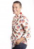 Baïsap - Chemise cerise femme manche longue - Chemise motif sur tissu rayé - #2467
