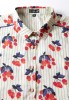 Baïsap - Chemise cerise femme manche longue - Chemise motif sur tissu rayé - #2471