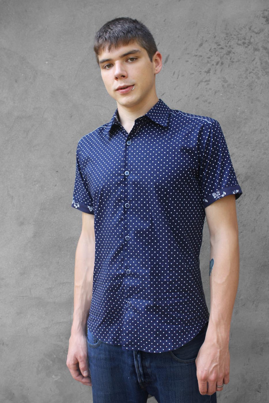 Hemd mit punkten, kurzarm Dunkelblau BAÏSAP Hemd mit punkten, kurzarm Dunkelblau BAÏSAP