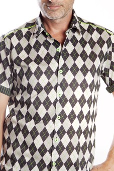 Baïsap - Argyle shirt, short sleeve - Jacquard - Printed half shirt, gray checks