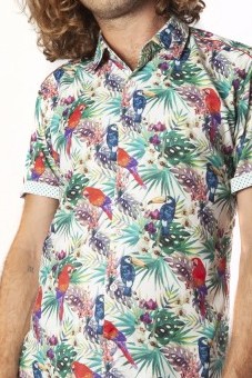 Baïsap - Mens bird shirt short sleeve - Tropical half sleeve with colors