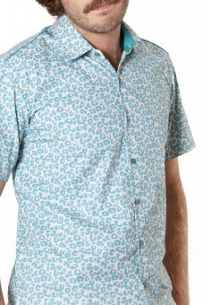 Baïsap - Blue leopard print shirt - Turquoise - Turquoise shirt for men cotton made