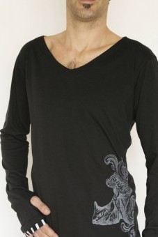 Baïsap - Rhino Sweat - A long sweat-shirt - made of black jersey and black and white striped