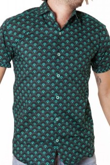 Baïsap - Green short sleeve shirt mens - Scale - Printed short sleeve shirt for men