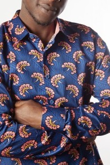 Baïsap - African pattern shirt - Fan - Pink blue mens shirt