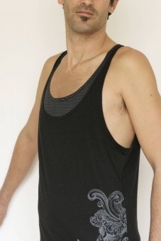 Baïsap - Rhino Tank  - Double tank top in black jersey and black and gray striped jersey