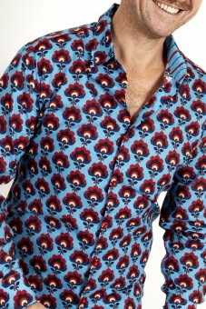 Baïsap - Blue floral shirt men - Hydrangea - Vintage dress shirts cotton made