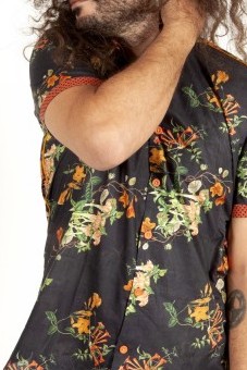 Baïsap - Black orange shirt - Halloween - Black floral shirt short sleeve
