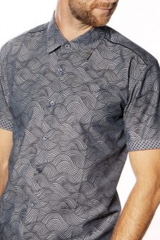 Baïsap - Chambray shirt, short sleeve - Waves - Printed blue shirt for men