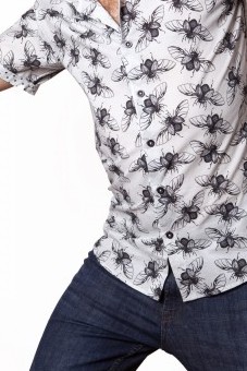 Baïsap - Beetle print shirt, short sleeve - Insect shirt for men, slim fit