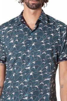 Baïsap - Blue short sleeve shirt - Hokusai - Waves shirt, japonese style