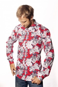 Baïsap - Camisa floral hombre - Fucsia - Camisa roja estampada de popelina