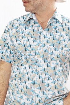 Baïsap - Printed half shirts - Origami - Blue & taupe paper birds print