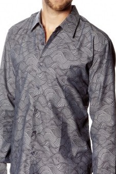Baïsap - Chambray shirt - Waves - Printed blue shirt for men