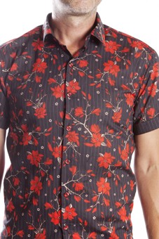 Baïsap - Red floral shirt short sleeve - CRed and black shirt for men