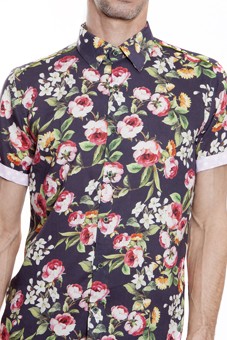 Baïsap - Purple floral shirt - Anemone - Slim fit short sleeve shirt