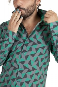 Baïsap - Triangle print shirt - 90's - Green and gray shirt slim fit