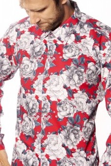 Baïsap - Peony shirt - Fuchsia - Red floral shirt for men