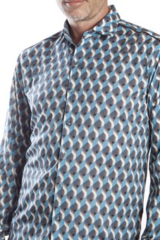 Baïsap - Graphic button up shirts - Teal - Teal and steel cube mens patterned shirts 