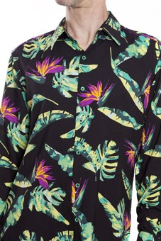 Baïsap - Black hawaiian shirt - Bird-of-paradise - Hawaiian shirts long sleeve for men