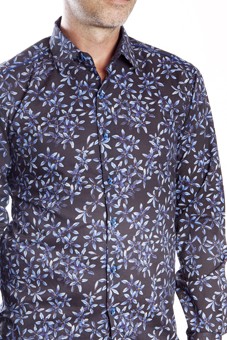 Baïsap - Blue floral dress shirt - Forget-Me-Not - Light cotton shirt, tailored fit