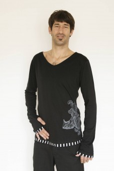 Baïsap - Sweat Rhino - Sweat larga en jersey negro y a rayas blanca y negra 