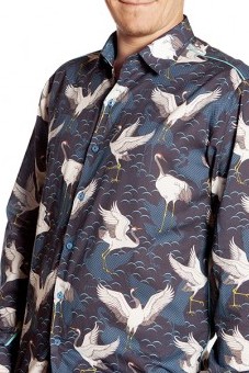 Baïsap - Blue bird shirt - Heron - White and blue shirt for men