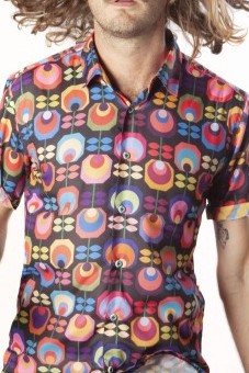 Baïsap - Short sleeve floral shirt - Geometric - Mens flower power 70s button up