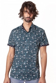 Baïsap - Camisa manga corta azul - Hokusai  -  Camisa azul y blanca masculina
