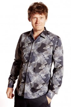 Baïsap - Camisa azul y negra - Azalea  - Camisa negra flores masculina 