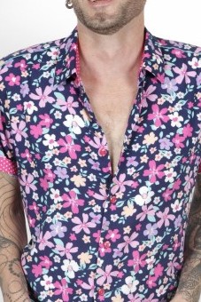 Baïsap - Pink and blue shirt - Liberty - Pink floral shirt for men