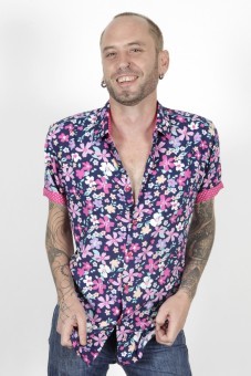 Baïsap - Camisa azul y rosa hombre - Liberty  - Camisa manga corta flores hombre