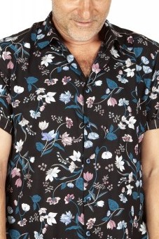 Baïsap - Chemise manche courte fleurs - Oeillets - Chemisette cintrée en viscose pour homme