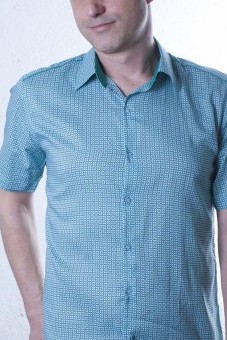 Baïsap - Floral shirt, short sleeve - Turquoise - Mens turquoise dress shirt, floral print