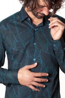 Baïsap - Banana leaf shirt - Blue - Black and blue shirt