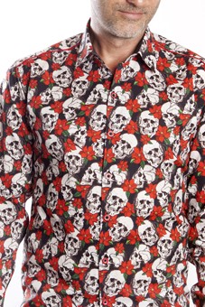 Baïsap - Skull dress shirt - Black and red shirt for men