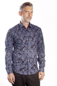 Baïsap - Camisa floral azul - Miosotis - Camisas de algodón ligero 