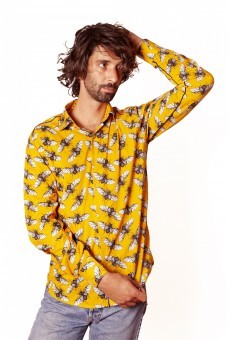 Baïsap - Camisa insectos - Escarabajos Oro  - Camisa amarilla estampada slim fit 