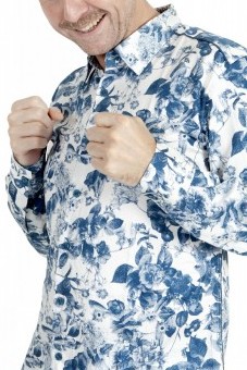 Baïsap - Blue flowery shirt - Cyanotype - Toile de jouy shirt for men