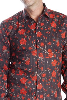 Baïsap - Red floral shirt mens - Red and black shirt