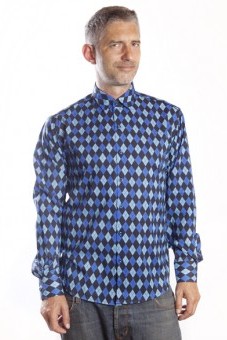 Baïsap - Camisa de rombos - Jacquard Azul  - Camisa azul y negra, cuadros vintage