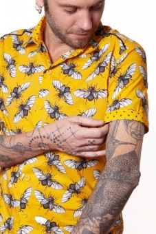 Baïsap - Yellow printed shirt, short sleeve - Beetle - Insect shirt for men, light & fitted