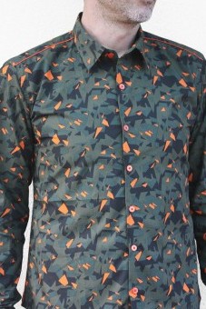Baïsap - Camo shirt - Orange - Geometric khaki & orange print