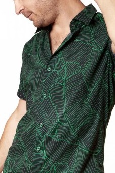 Baïsap - Green short sleeve - Banana Leaf - Leaves printed shirt for men