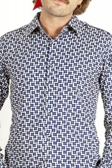 Baïsap - White and blue shirt - Marine - White blue floral shirt long sleeve