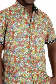 Baïsap - Liberty shirt short sleeve - Meadow - Vintage flower half sleeve shirt for men
